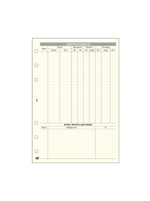 M371 Saturnus gépkocsi elszámolás pótlapcsomag